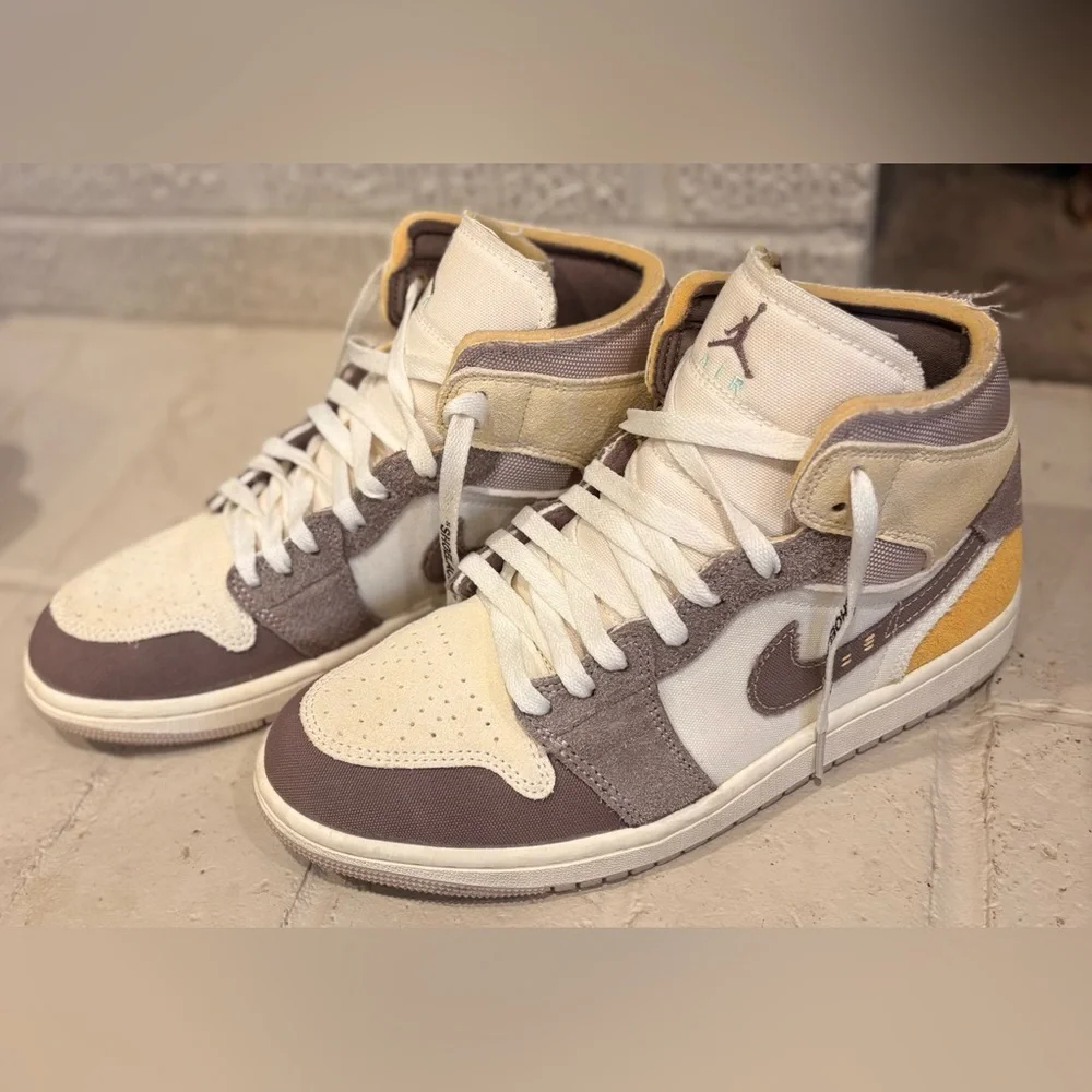 Jordan High-Top Sneakers in Cream, Brown & Yellow